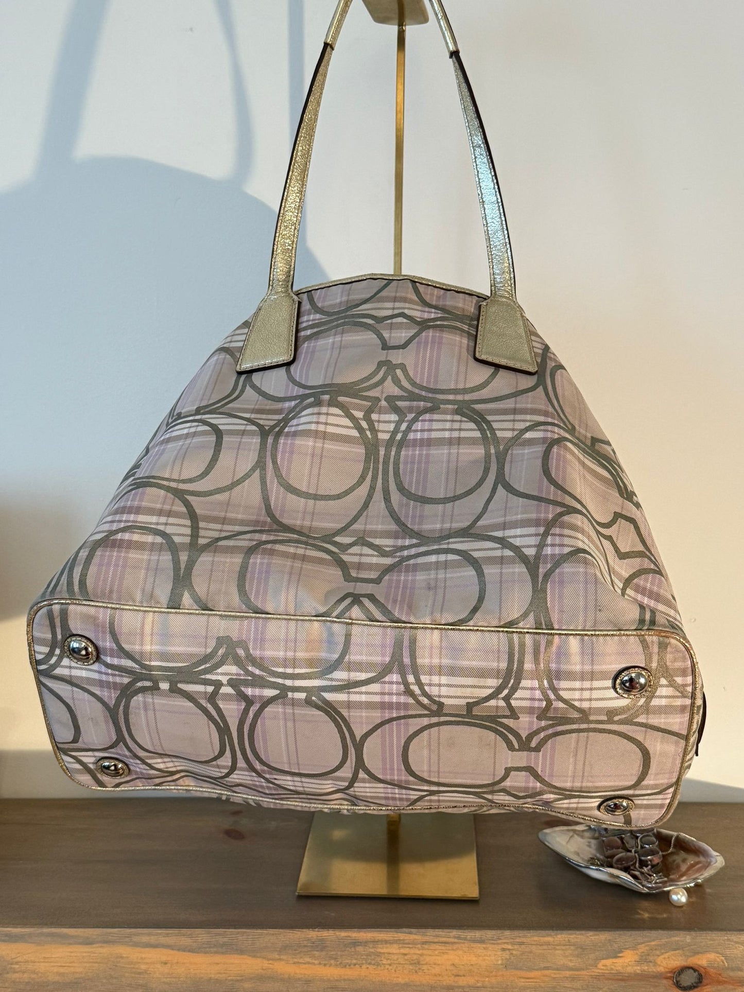 Coach Pastel Plaid Kisslock Tote