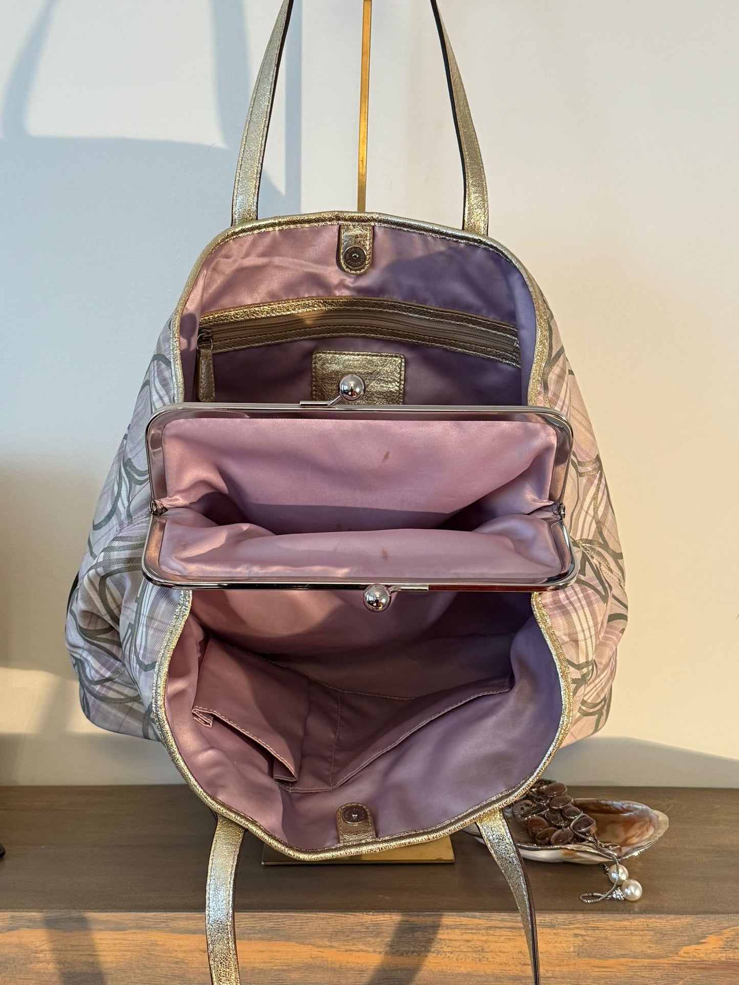 Coach Pastel Plaid Kisslock Tote